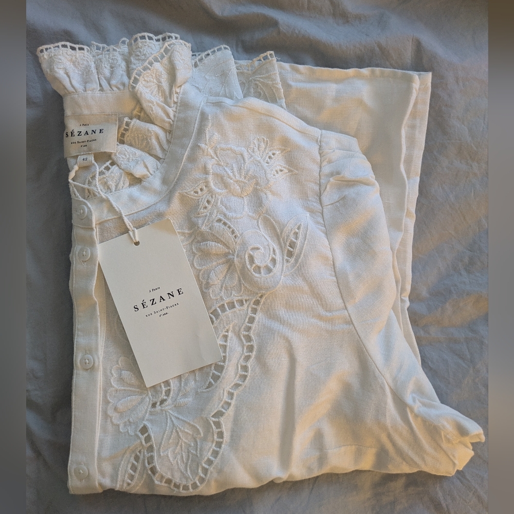 Sezane Lilia Shirt Size 10US 42FR Ecru